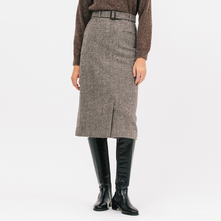 belted wool H-line skirt_gray