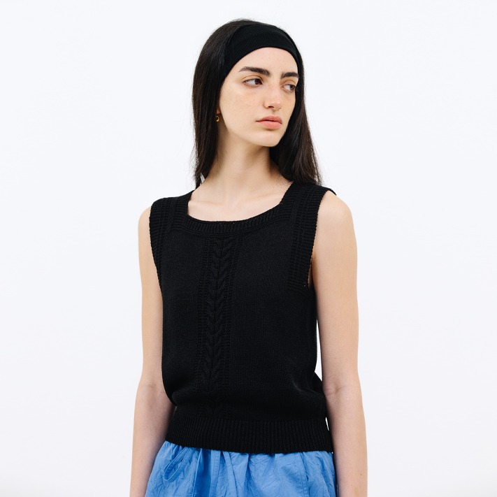 cable sleeveless knit_black